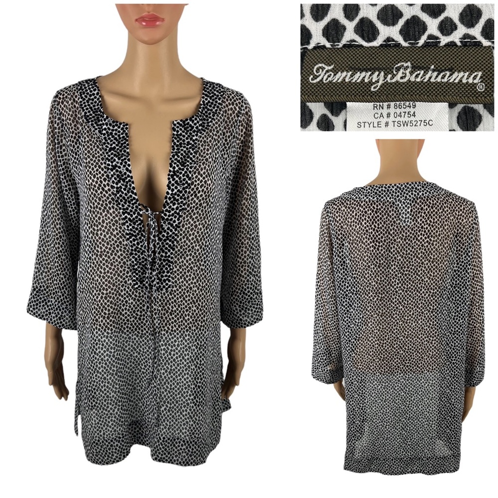 Tommy Bahama Womens XS Tunic Black Sequin Relaxed Slip Neck Tie Cover Up Beach